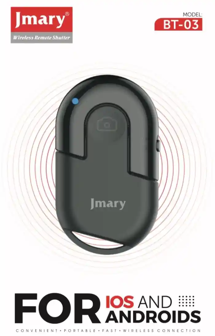 Jmary BT-03 Wireless Selfie Remote Control Phone Camera BT Shutter Button for Smartphone Photos Videos.